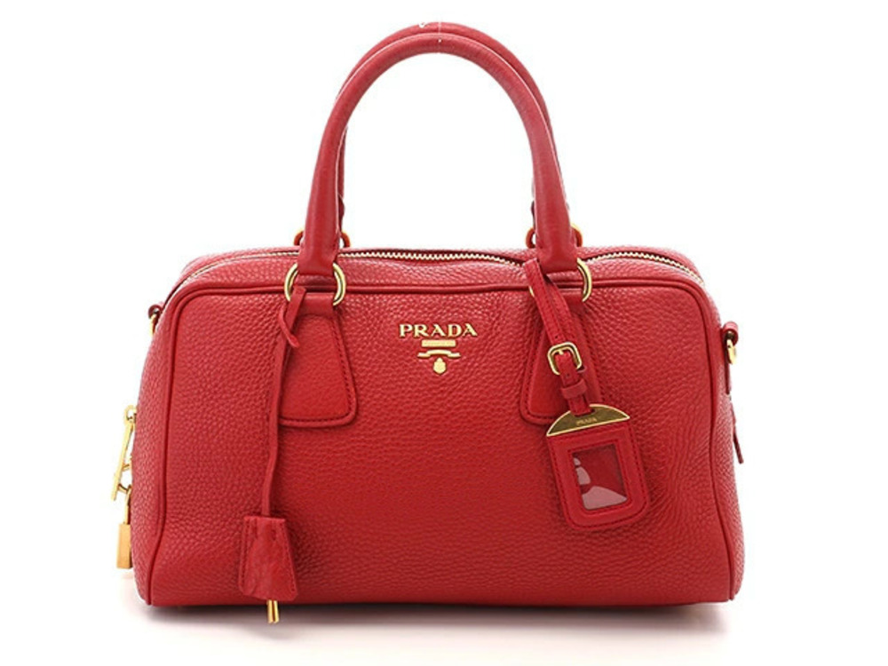 Prada Shoulder Bag Embossed Leather Red